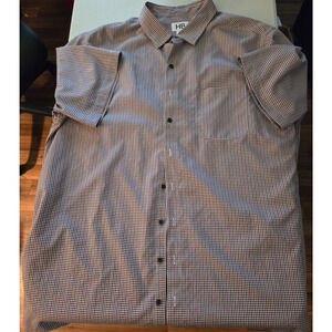 HB Harbor Bay Shirt Men's XXLT Black Red White Plaid‎ Short Sleeve Button Up